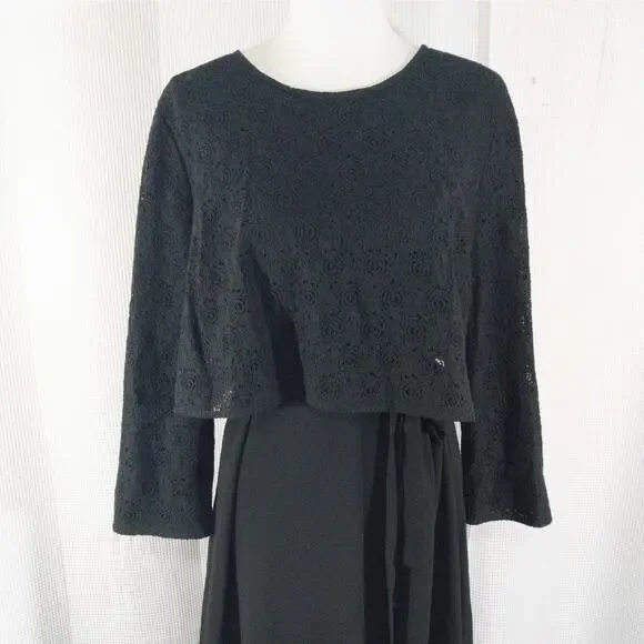 A/X ARMANI EXCHANGE! LUXE BLACK KNIT LACE TOP, TEXTURED CREPE SKIRT DRESS!  SZ 14
